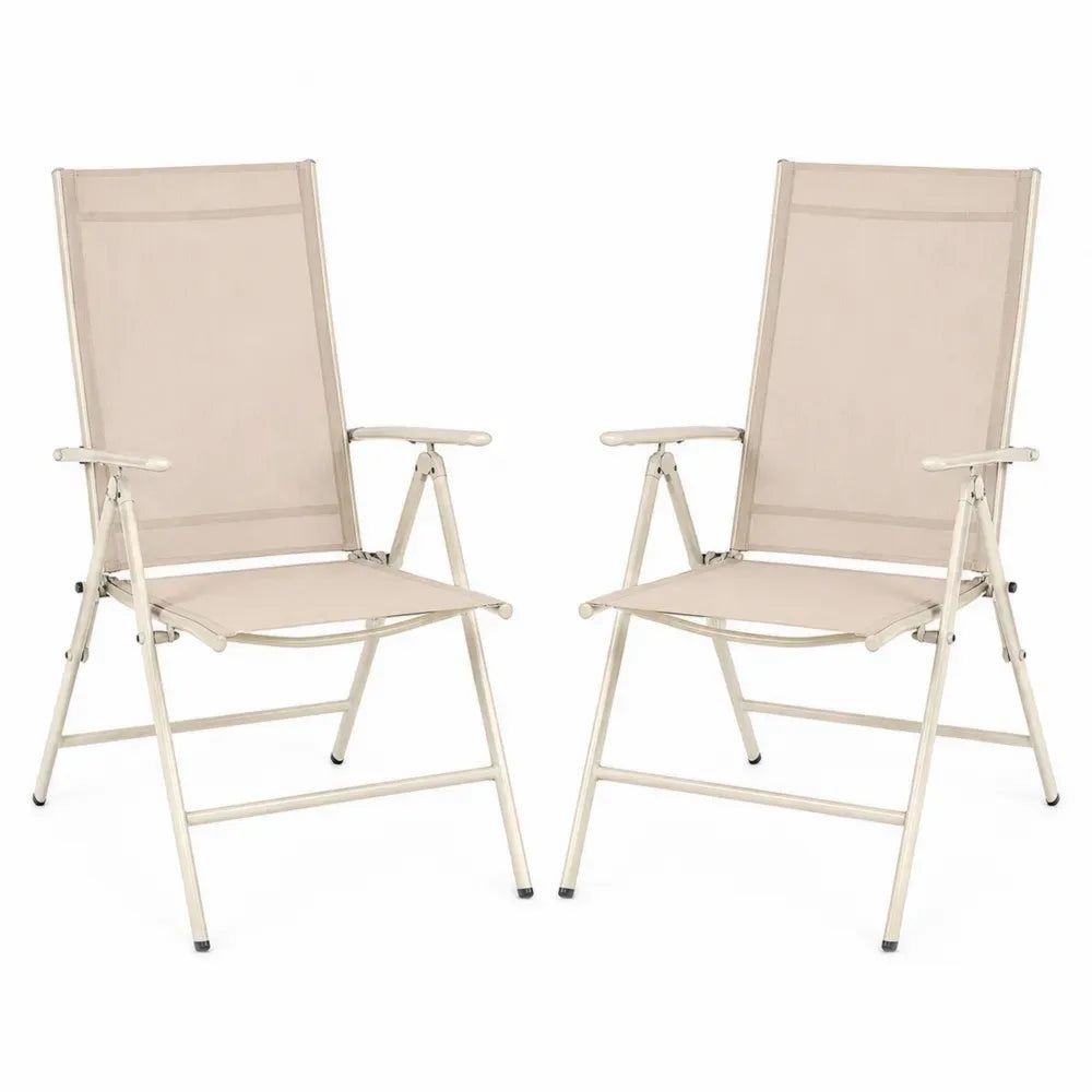 Gartenstühle 2er Set Klappstühle mit Armlehnen Textilene pulverbeschichteter Stahl beige cremeweiß 58 x 68 x 112 cm