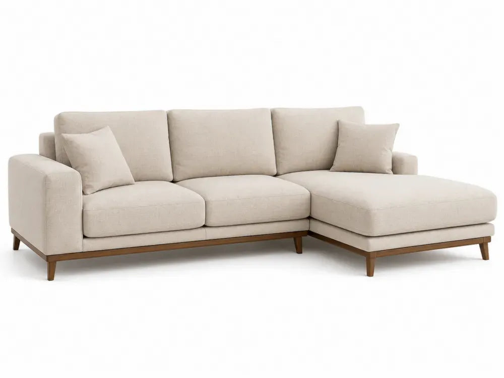 Modulares Sofa 3 Sitzer mit Recamiere rechts L-Form 245 x 155 x 86 cm Polyestergewebe Beige Kautschukholz Braun