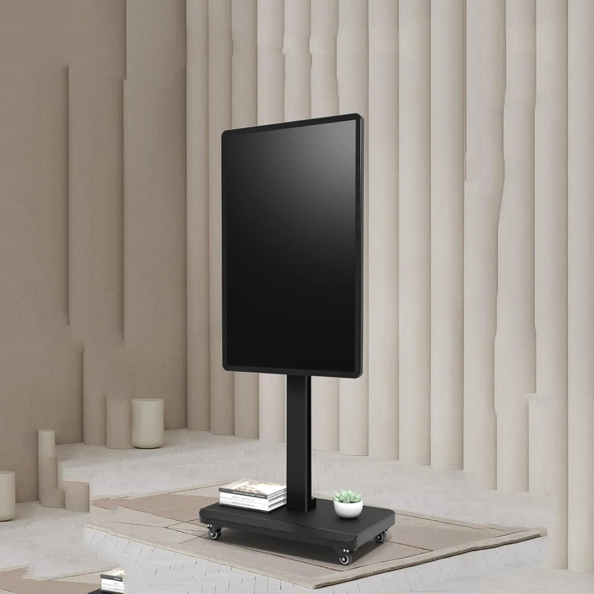 Smart TV, 65 Zoll, Fernseher, tragbar, Transportrollen, Tragkraft bis zu 30 kg, Schwenkwagen, einfache Mobilität und Stabilität