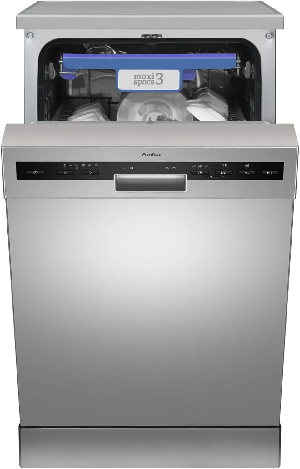 Amica Geschirrspüler, 45cm, aquaStop, Slim-Format, Silber, Amica Geschirrspüler 45cm Silber unterbaufähig AquaStopp OpenDry Türöffnung