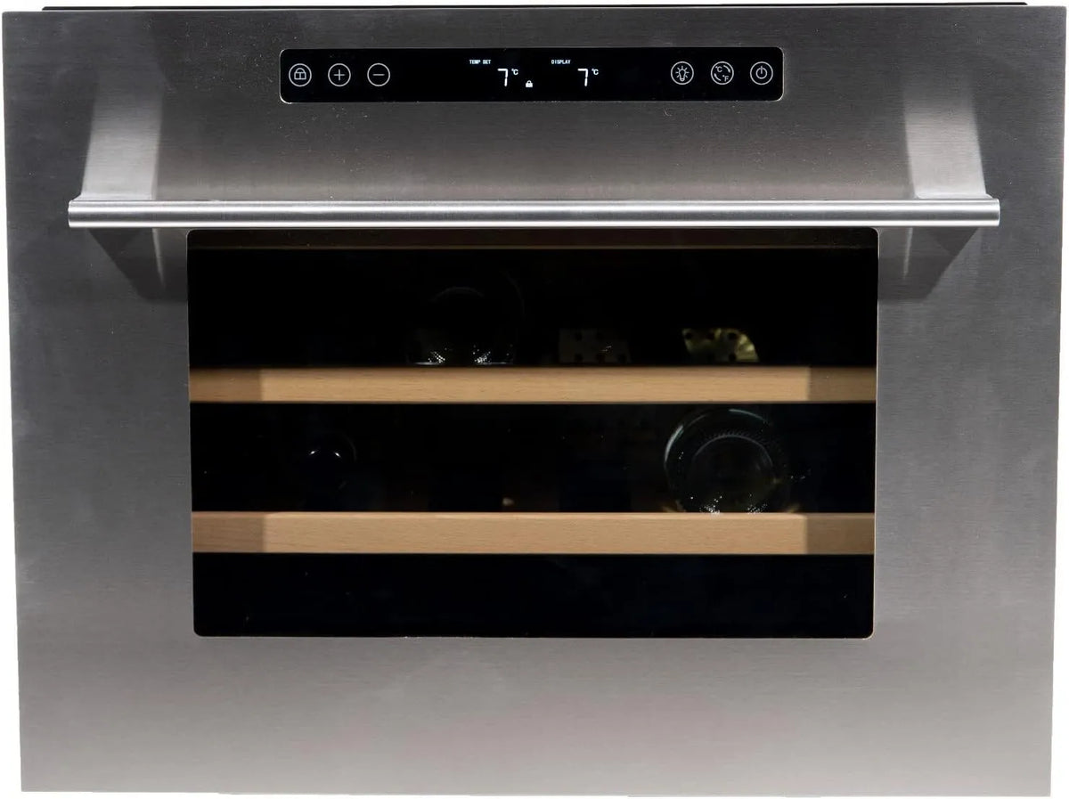 Weinkühlschrank WK-55A-RVS, 24 Flaschen, Glas, Edelstahl, Glas Holz