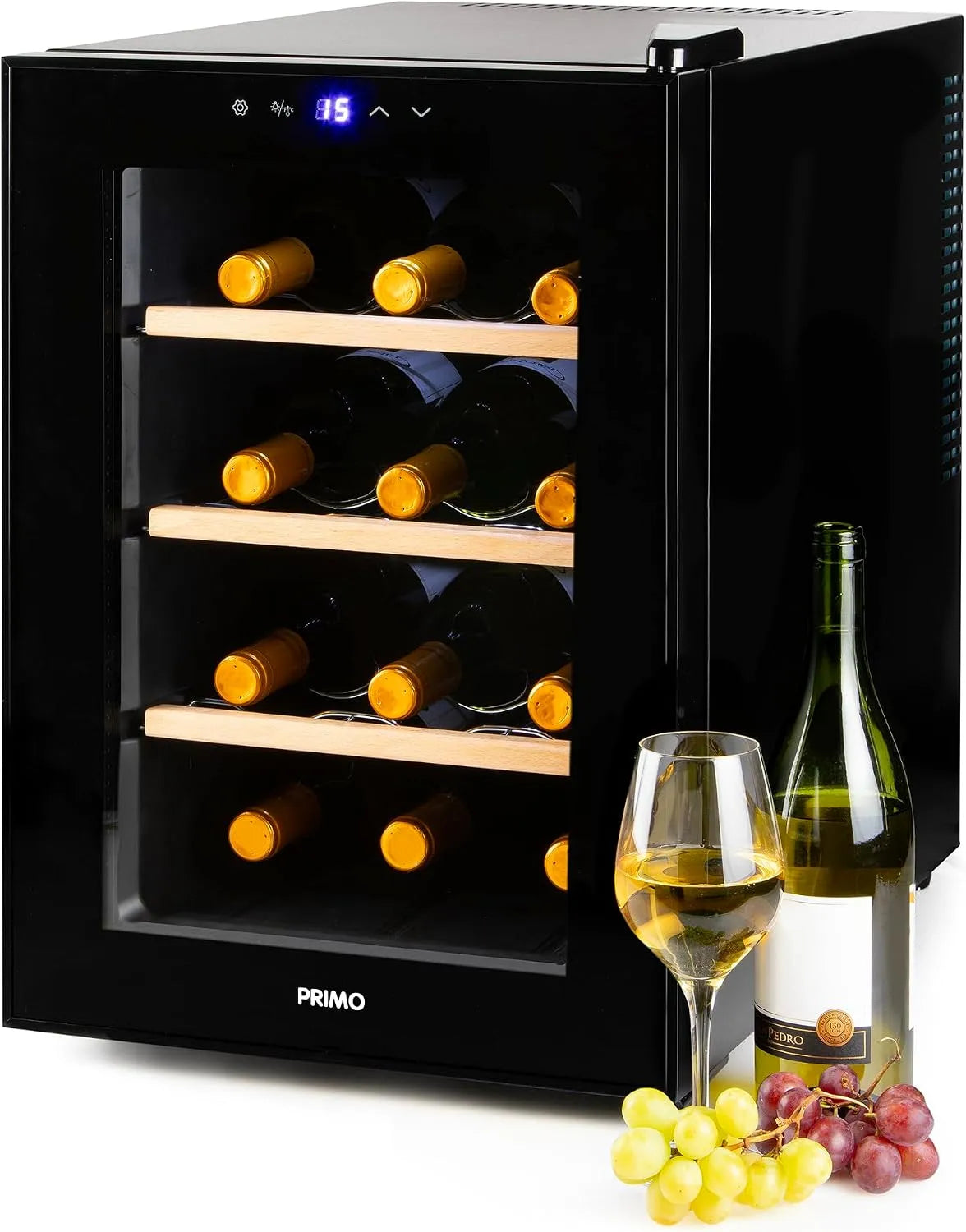 Weinkühlschrank, 12 Flaschen, Energieklasse F, PRIMO PR190WK, freistehend, Schwarz, Klasse F