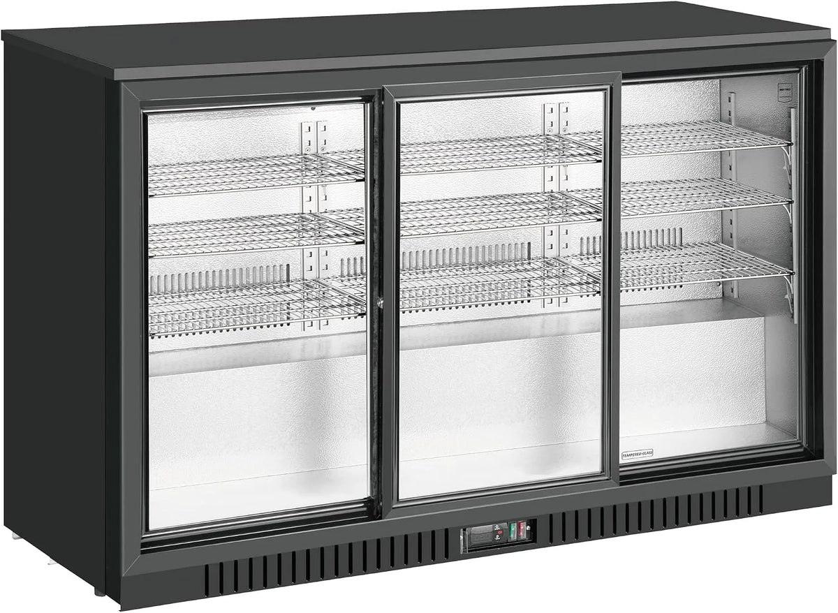 Kühlschrank, 308 L, METRO GBC3103, LED-Beleuchtung, Glas, Schwarz, 9 verstellbare Einlegeböden, 3 türig, automatische Abtauung, Aluminium, Verzinktes