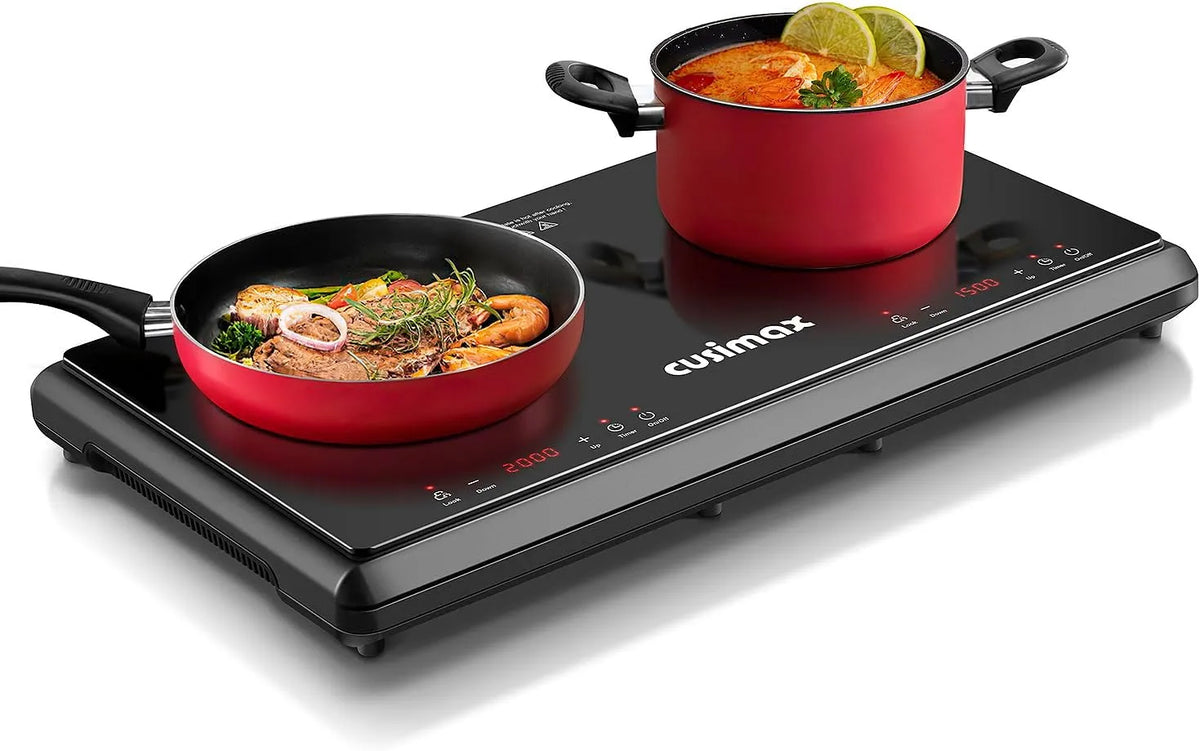 Kochfeld, Touch-Bedienung, Timer, Edelstahl, Schwarz, 2 Elektroplatten mit LED-Display, Touch-Steuerung, Kinderschutz