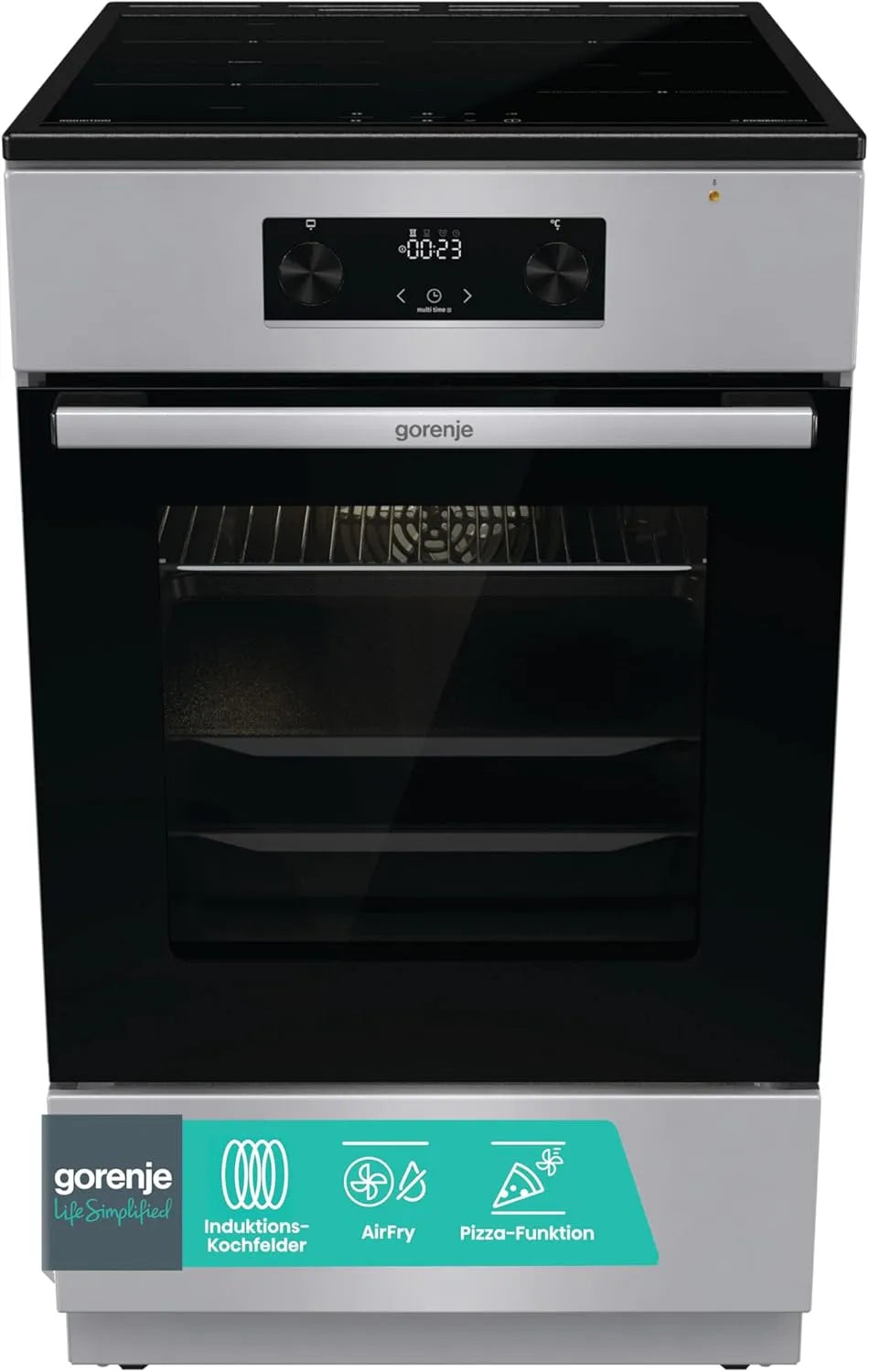 Gorenje GEIT5C61SPG Standherd mit Backofen, 50 cm, 70 L, Grill, Pizza, Grau, PerfectGrill, Gorenje GEIT5C61SPG Standherd mit Induktionskochfeld