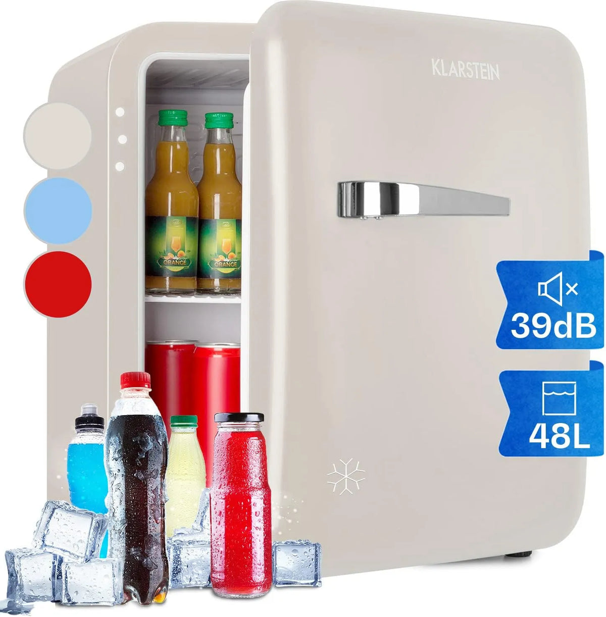 Klarstein Kühlschrank, 48 L, 0 bis 10 °C, leise, Kleine Minibar, Verstellbare Ablage, Kleiner Skincare 0-10°C, Klein & Leise, 48L Mini-Kühlschrank für