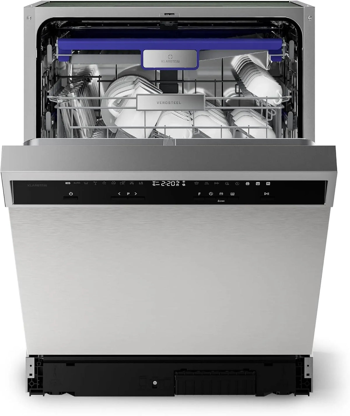 Klarstein Geschirrspüler, 60cm, 9 Programme, 42 dB, Spülmaschine, aquaStop, Kindersicherung, Edelstahl, 14 Plätze, A Energieklasse