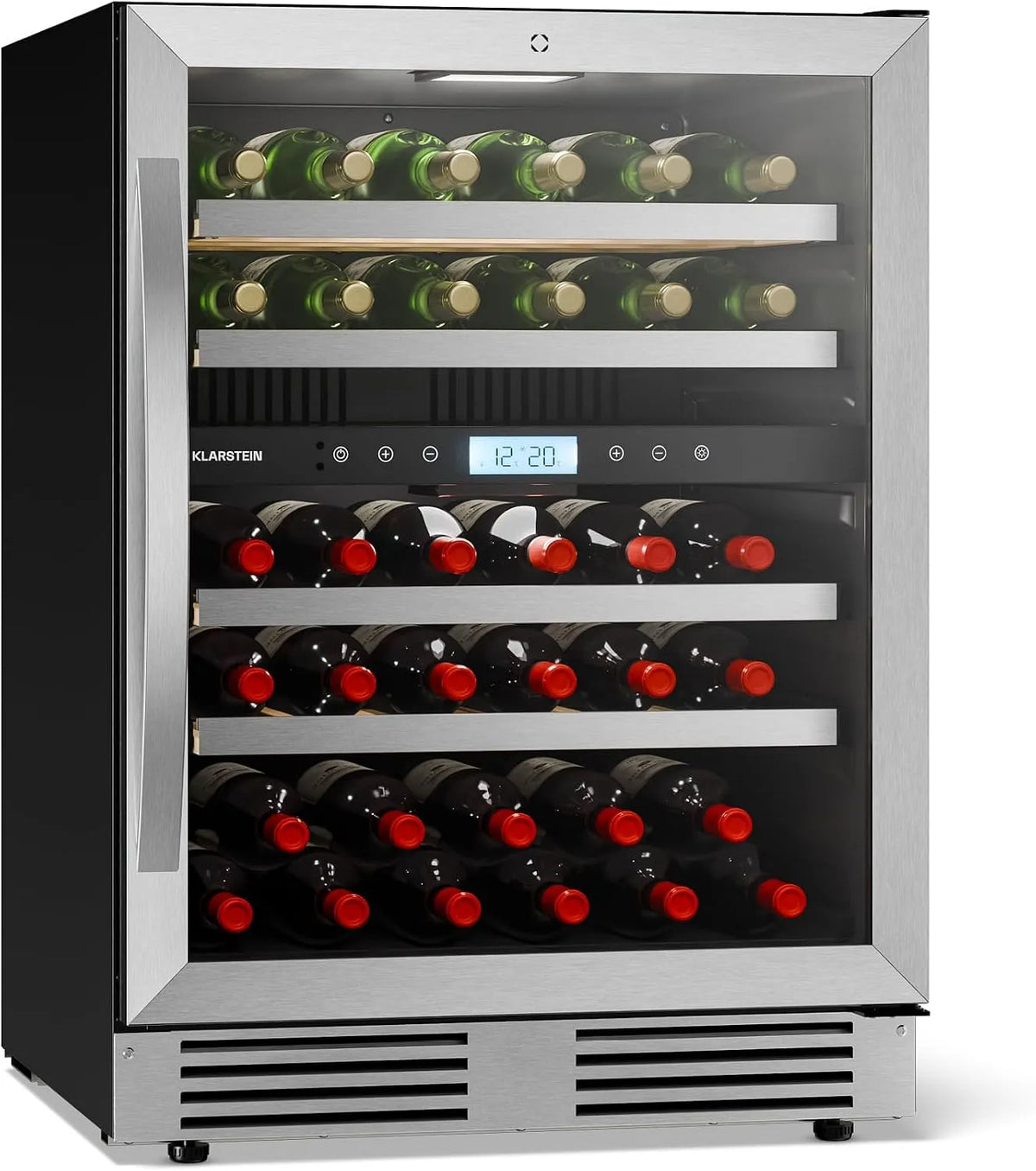 Klarstein Weinkühlschrank, 43 Flaschen, Glas, Touch-Bedienung, ausziehbare, Touch-Bedienfeld, UV-Glastür, leicht zugängliche Holzregale