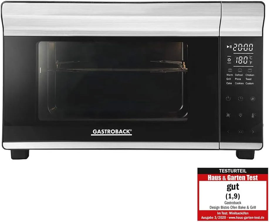 Elektrischer Pizzaofen, 30 cm, 26 L, 30 bis 230 °C, Touch-Bedienung, Grill, Cool Touch Gehäuse, 5 Funktionen bei 30°C, GASTROBACK Design Mini-Backofen
