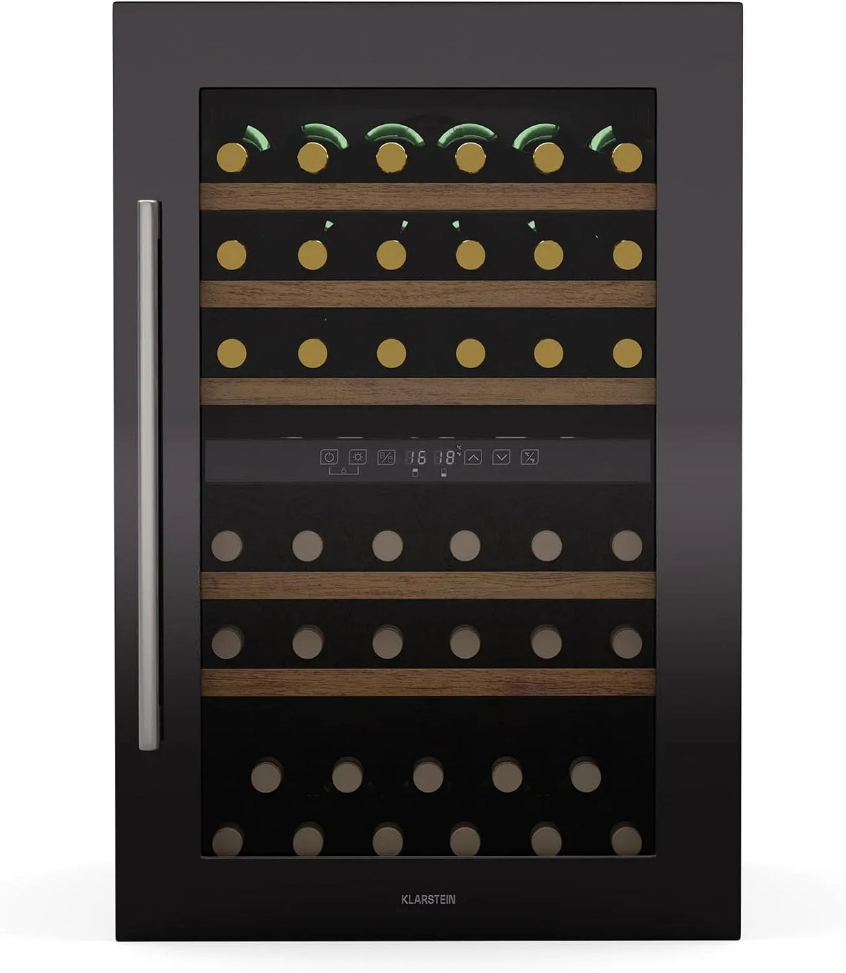 Klarstein R600a Weinkühlschrank, 57 Flaschen, 5 bis 22 °C, 38 dB, Einbau, leise, Edelstahl, UV-Schutz Glas, Klarstein Vinsider 57 Duo Weinkühlschrank