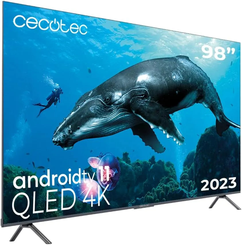 Cecotec VQU30098 Smart TV, 98 Zoll, Fernseher, 4K UHD, QLED, HDR, rahmenlos, Android OS, Dolby Vision & Atmos, HDR10, 2023, HBBTV, Android TV 11