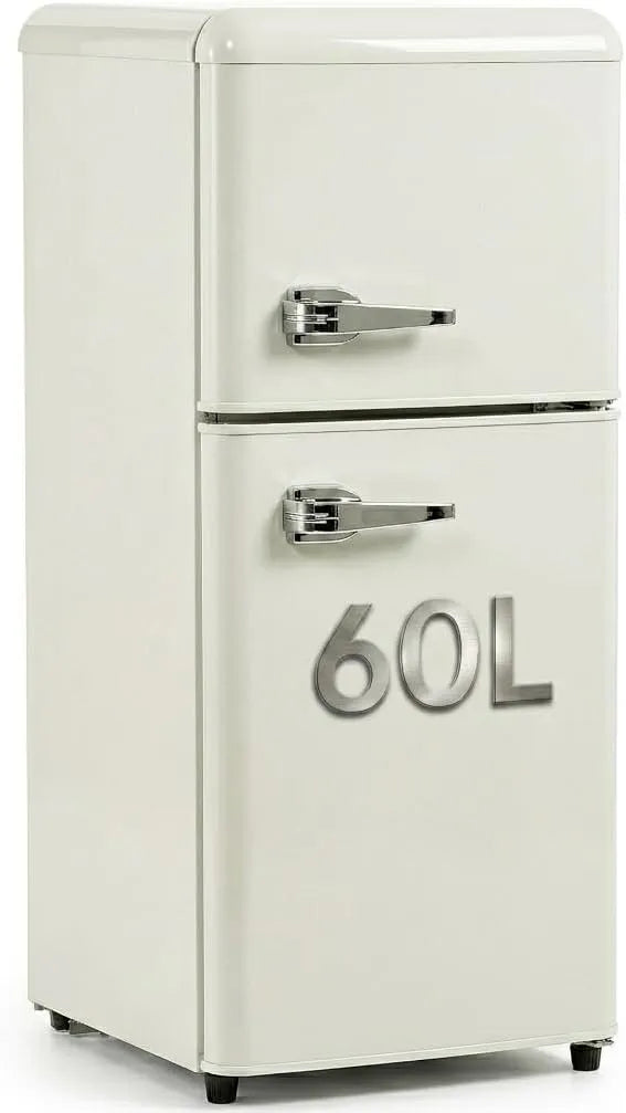 Kühl-Gefrierkombination, 60 L, Kühlschrank mit Gefrierfach, Weiß, 38 Liter Kühlvolumen 102 kWh, Jahr, LED-Licht, 22 Liter Gefriervolumen, Doppeltür