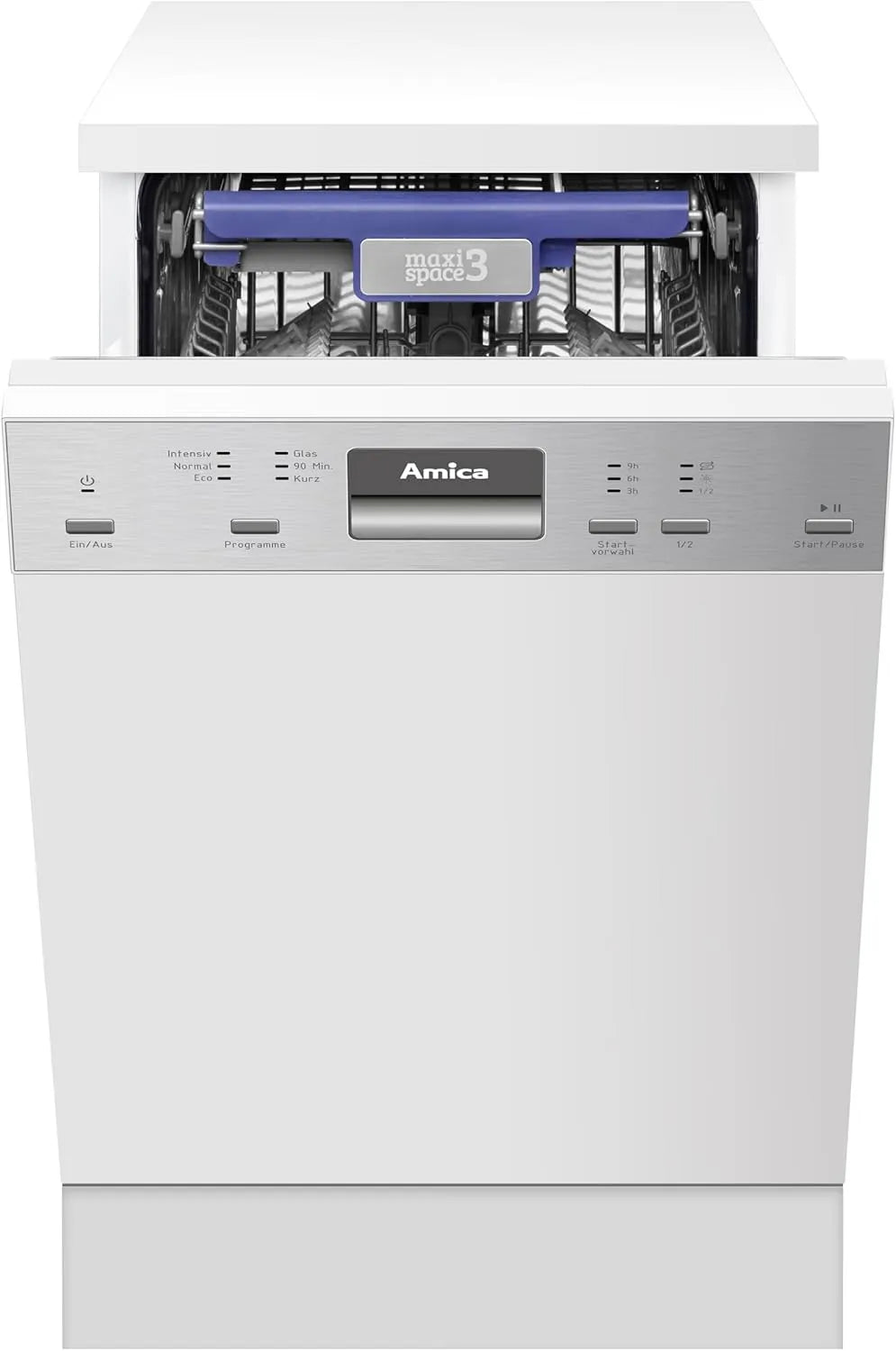 Amica Geschirrspüler, 45cm, 6 Programme, Spülmaschine, aquaStop, Slim-Format, Einbau, Edelstahl, 45cm Breite, 10 Maßgedecke, ohne Möbelfront