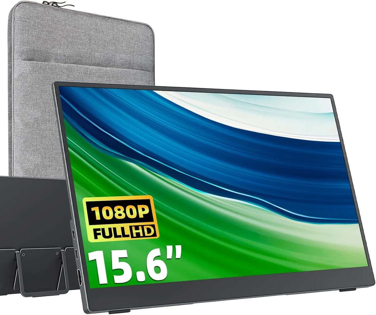 Monitor 1080P PS4, 15.6 Zoll, tragbar, Full HD, HDMI, USB, PC-Bildschirm, VESA montierbar mit Integrierter Ständer