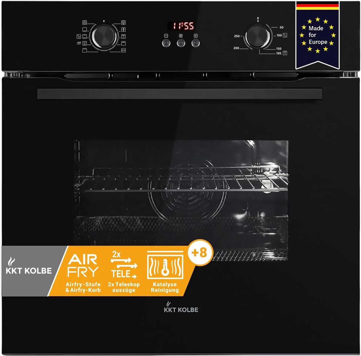Backofen, 60 cm, 70 L, KKT BO8010FB, Einbau, Schwarz, KKT KOLBE AirFryer-Einbaubackofen BO8010FB