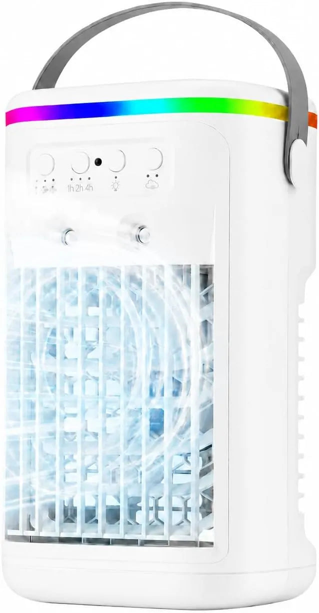 Klimaanlage 1000ML, 3 Geschwindigkeiten, leise, 7 Farben LED, 4 in 1 Luftkühler ohne Abluftschlauch, 1000ML Mobiles Klimagerät mit Wasserkühlung