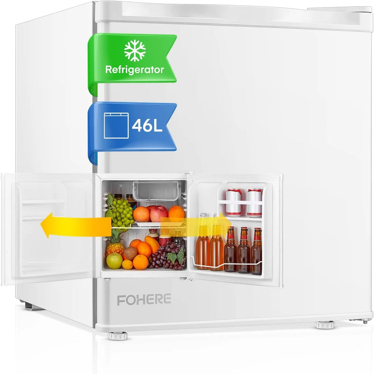 Kühlschrank, 46 L, FOHERE, FOHERE Mini Kühlschrank 46L mit Eisfach