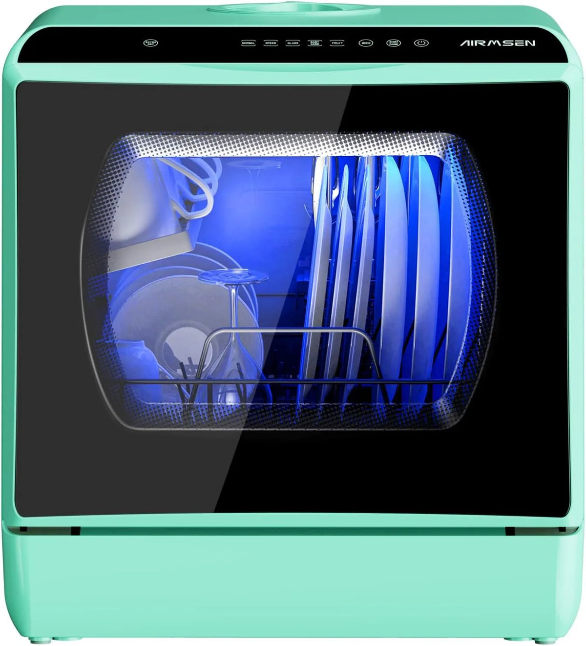 Geschirrspüler, 5 L, 1 Programme, Touch-Bedienung, großer Wassertank, Grün, Touch Control & LED-Display, 2 Wege Wasserversorgung, AIRMSEN Mini