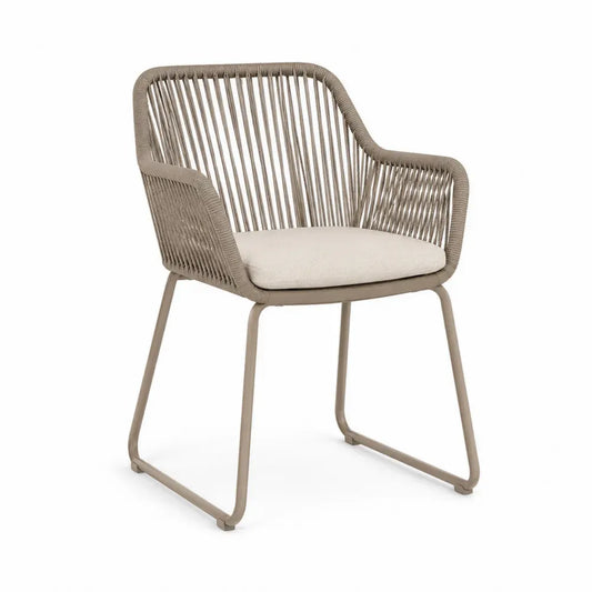Gartenstuhl Armlehnstuhl mit Sitzkissen 60 x 63 x 84 cm Stahl PP Seilgeflecht Taupe Beige