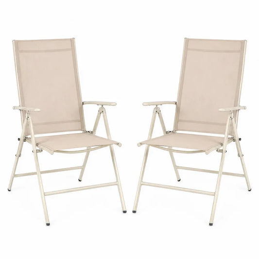 Gartenstühle 2er Set Klappstühle mit Armlehnen Textilene pulverbeschichteter Stahl beige cremeweiß 58 x 68 x 112 cm