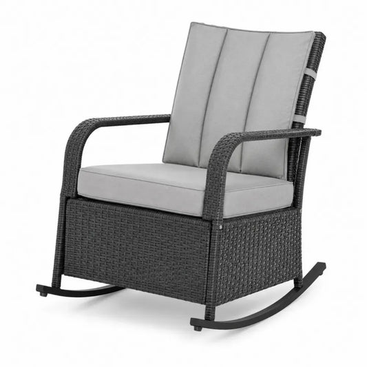 Gartenschaukelstuhl mit Auflagen PE-Rattan pulverbeschichteter Stahl anthrazit grau schwarz 67 x 90 x 98 cm