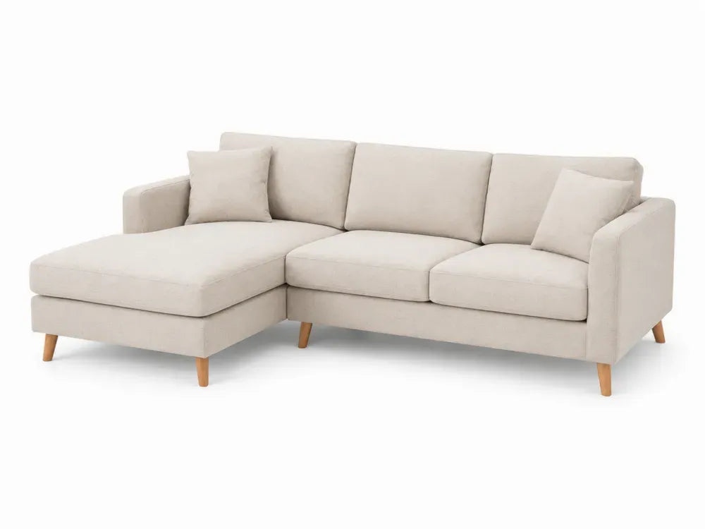 Modulares Ecksofa 3 Sitzer mit Ottomane links L-Form 214 x 145 x 82 cm Polyestergewebe Beige Kiefernholz Kautschukholz Naturfarben