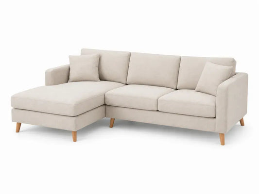 Modulares Ecksofa 3 Sitzer mit Ottomane links L-Form 214 x 145 x 82 cm Polyestergewebe Beige Kiefernholz Kautschukholz Naturfarben