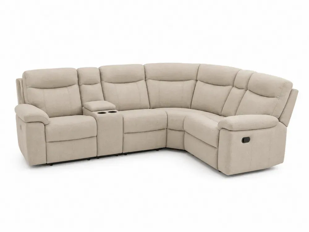 Modulares Ecksofa L-Form mit Relaxfunktion 5 Sitzer Polyestergewebe Beige Stahlmechanik 285 x 245 x 100 cm