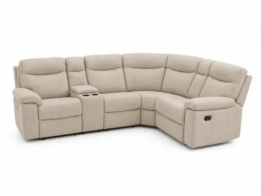Modulares Ecksofa L-Form mit Relaxfunktion 5 Sitzer Polyestergewebe Beige Stahlmechanik 285 x 245 x 100 cm