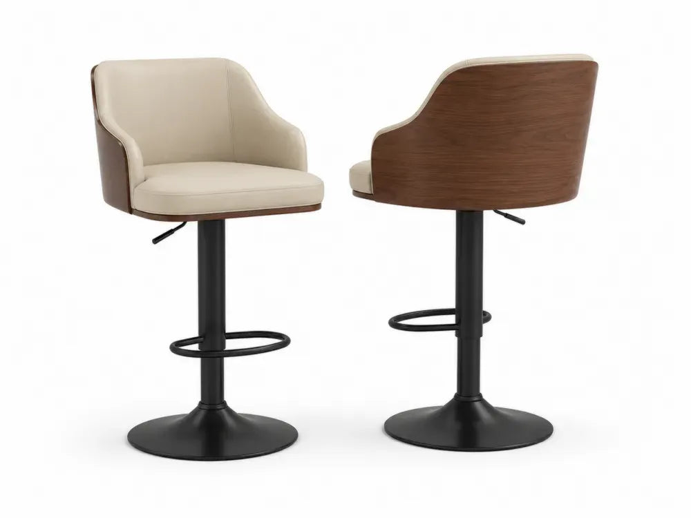 Barhocker 2er Set höhenverstellbar drehbar mit Rückenlehne PU Kunstleder Sperrholz Stahl beige braun schwarz 54 x 52 x 86-108 cm