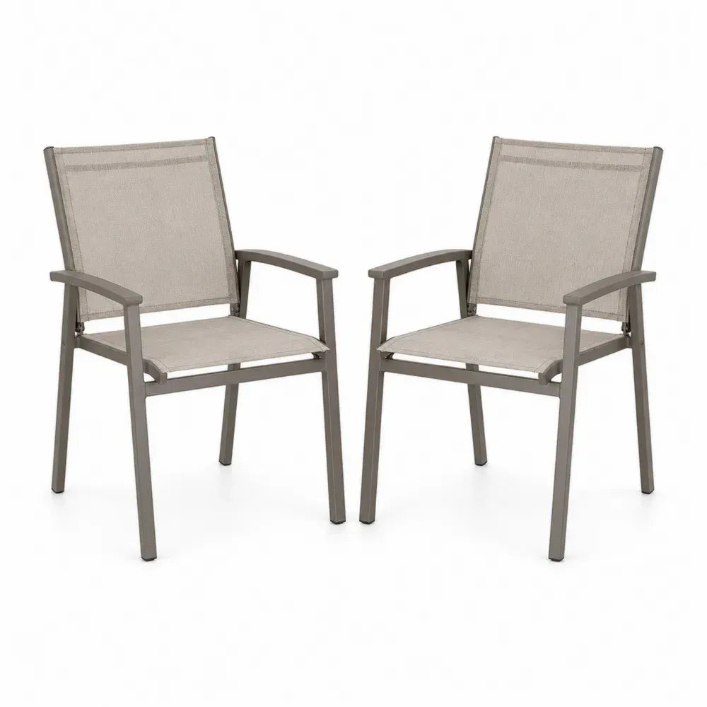 Gartenstühle 2er Set mit Armlehnen Textilene Aluminium taupe beige 57 x 61 x 88 cm