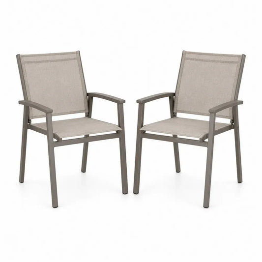 Gartenstühle 2er Set mit Armlehnen Textilene Aluminium taupe beige 57 x 61 x 88 cm