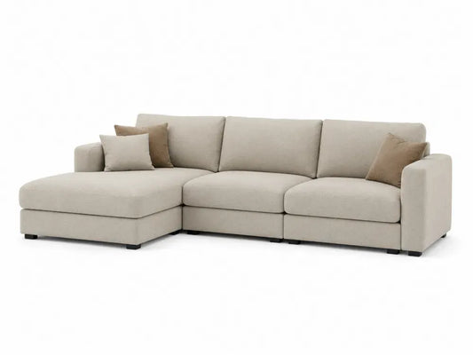 Modulares Ecksofa mit Recamiere links L-Form 300 x 160 x 84 cm Polyestergewebe Beige Taupe Kiefernholz