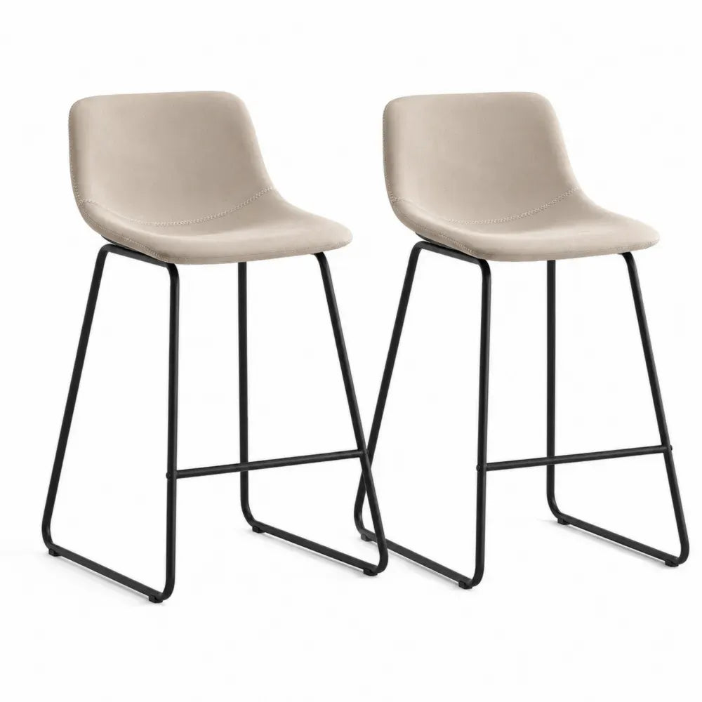 Barhocker 2er Set Thekenstühle ohne Armlehnen PU Kunstleder Stahl beige schwarz 48 x 52 x 89 cm