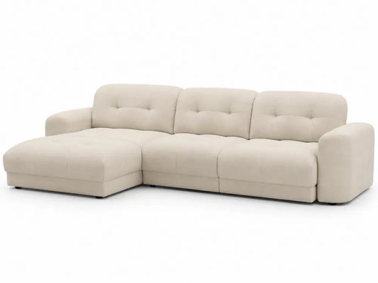 Modulares Ecksofa mit Recamiere links L Form 300 x 160 x 82 cm Polyester-Samt Beige Kiefernholz Schwarz