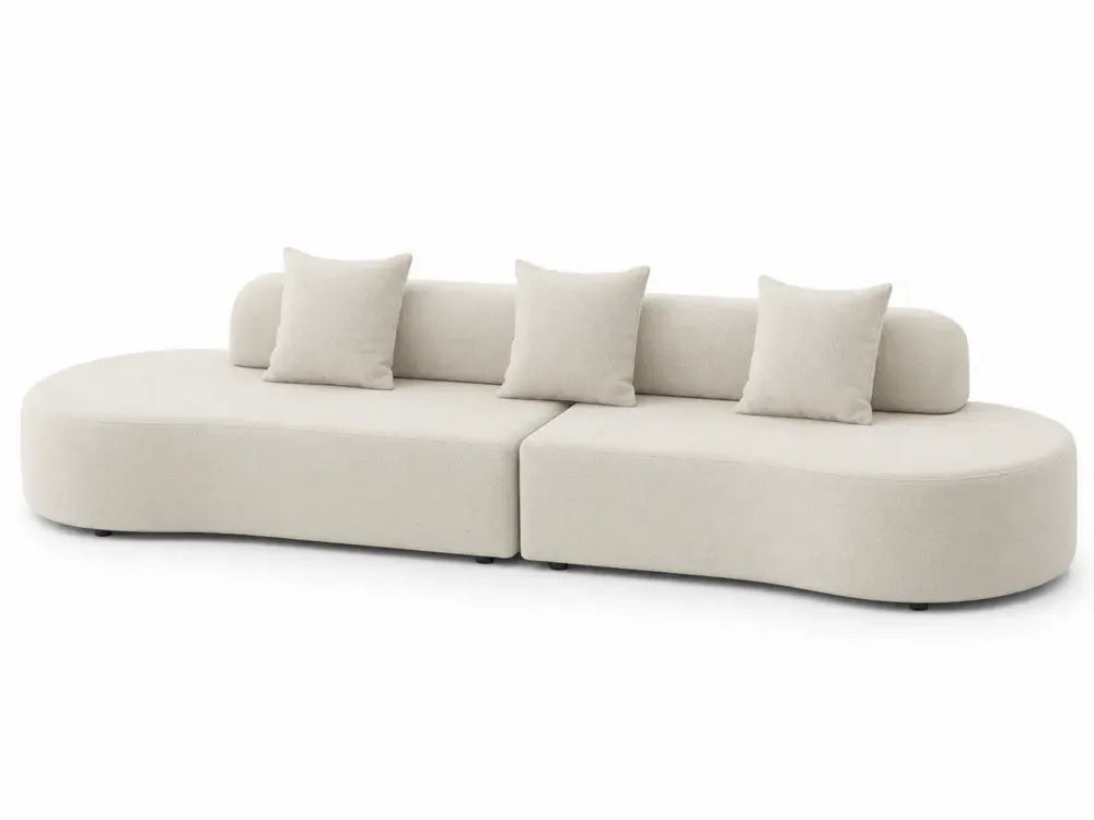 Modulares Sofa 2-teilig 3-Sitzer Polyester Bouclé Creme abgerundete Form 300 x 105 x 72 cm