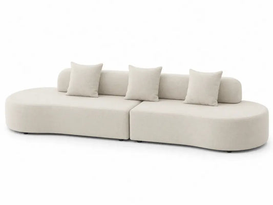 Modulares Sofa 2-teilig 3-Sitzer Polyester Bouclé Creme abgerundete Form 300 x 105 x 72 cm