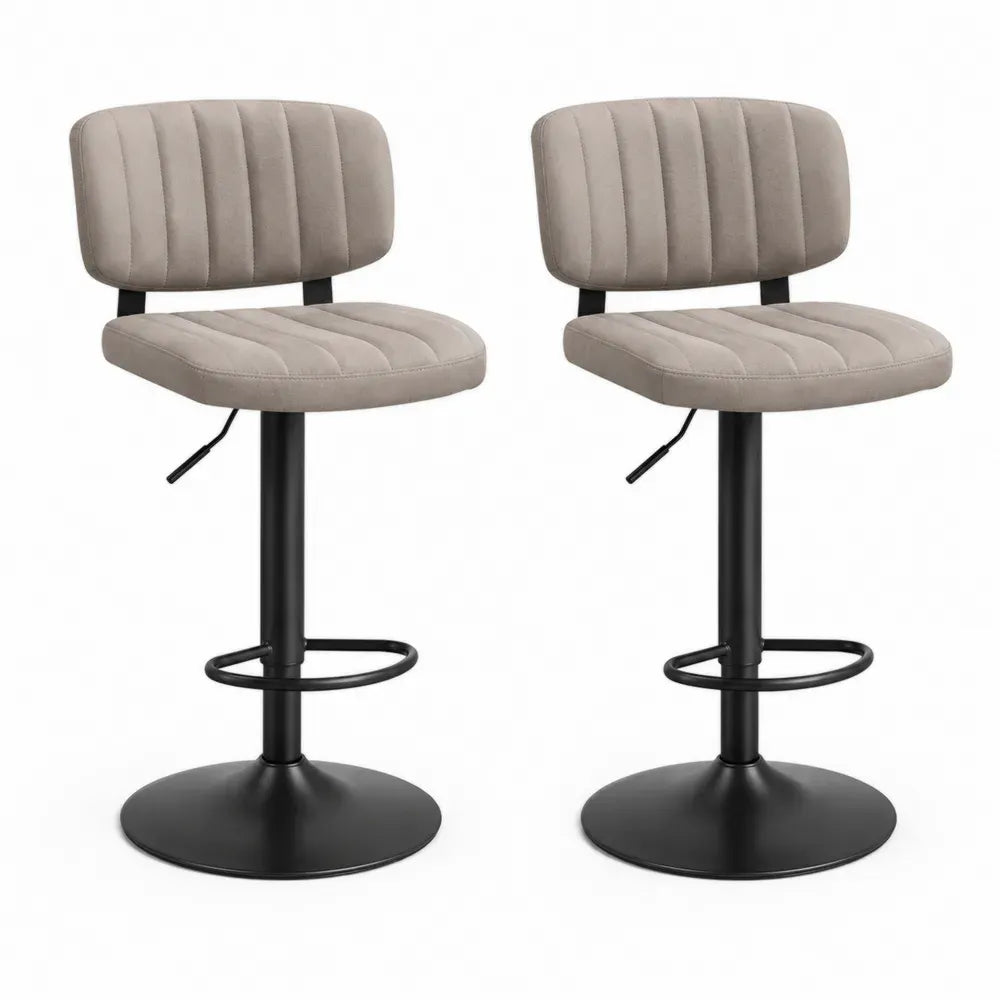 Barhocker 2er Set höhenverstellbar drehbar mit Fußstütze Polyester-Velours Stahl taupe schwarz 43 x 48 x 88-108 cm