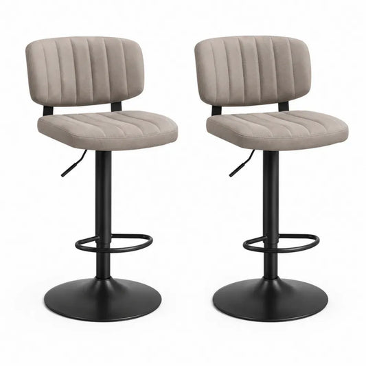 Barhocker 2er Set höhenverstellbar drehbar mit Fußstütze Polyester-Velours Stahl taupe schwarz 43 x 48 x 88-108 cm