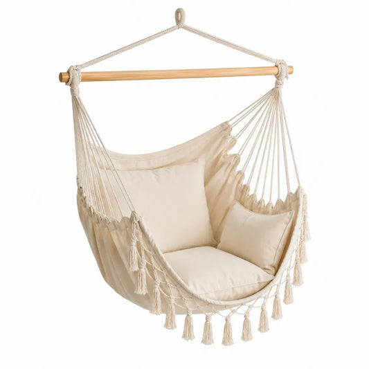 Hängesessel ohne Gestell mit Kissen Baumwoll-Polyester-Gewebe Kiefernholz Creme Naturfarben 100 x 80 x 130 cm