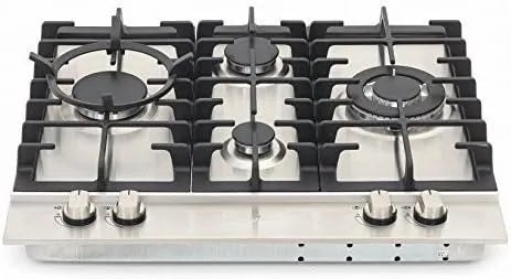 Gaskochfeld, 60cm, Edelstahl Brennern, 1x, autark, Gusseisen, Gaskocher, 8kW, Gas, Elektro