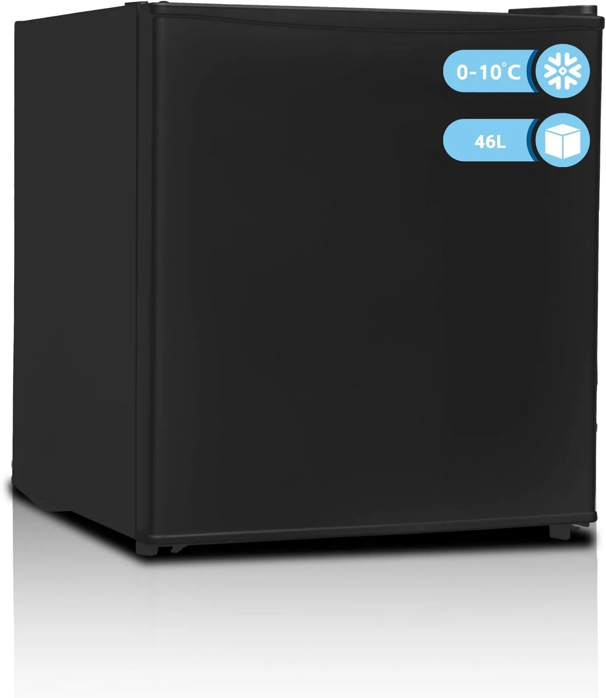 Kühlschrank 6-Stufen, 45 L, 0 bis 10 °C, 39 dB, Thermostat, leise, Schwarz, Umkehrbare Tür, Minibar für Zimmer, Kühlschrank 45L, Minikühlschrank 39dB