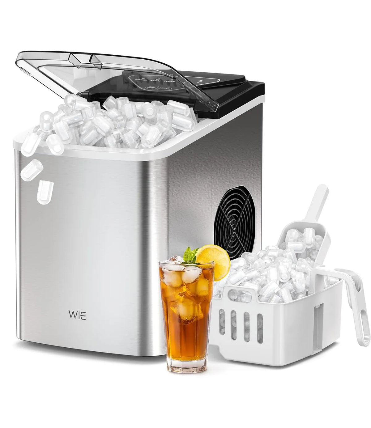 Eiswürfelmaschine, WIE, tragbar, Silber, 15KG Eiswürfelbereiter Ice Maker, 9 Würfel in 6 Min, Eiswürfelbereiter für Zuhause, Küche, Büro, Wohnmobil