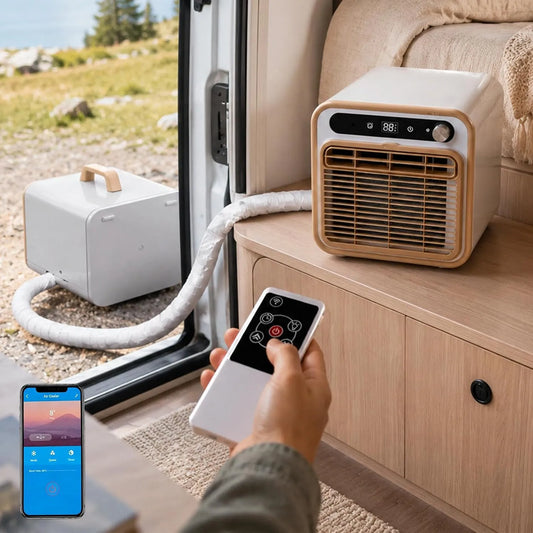 Klimaanlage 1m-Pipe, 1500 W, tragbar, leise, Camping, Waschbarem Filter & Mehreren Stromquellen, Für Wohnmobil & Wohnwagen 1m-Pipe