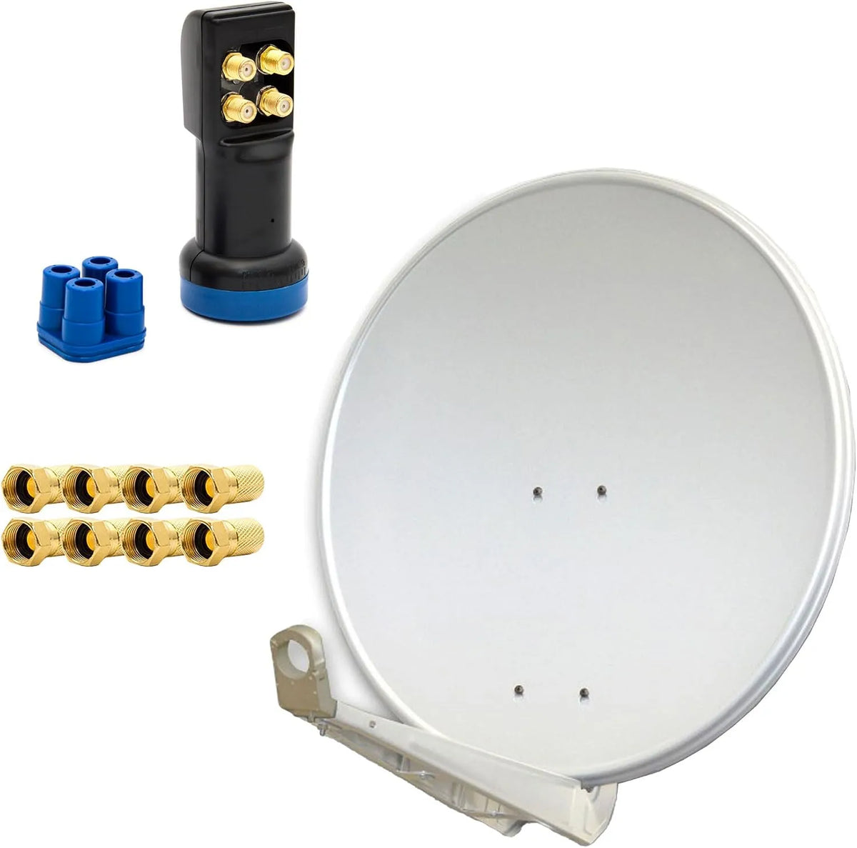 Smart TV, 85cm, Fernseher, 8x F-Stecker, Premium x Deluxe SAT Anlage bis 4 TV Receiver 85cm Satellitenantenne Aluminium Hellgrau mit LED Quad LNB