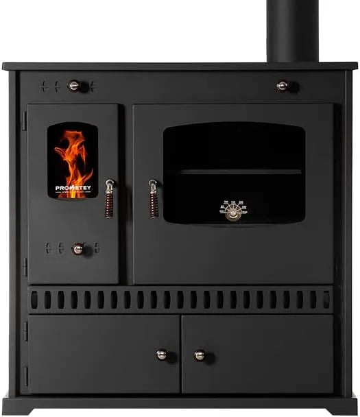 Produkt EEK A+ Kaminofen mit Backfach und Herdplatte Perfect Eco Schwarz Holzofen 7 kW Kamin Ofen Holz Werkstattofen Hüttenofen Heizofen Gartenofen