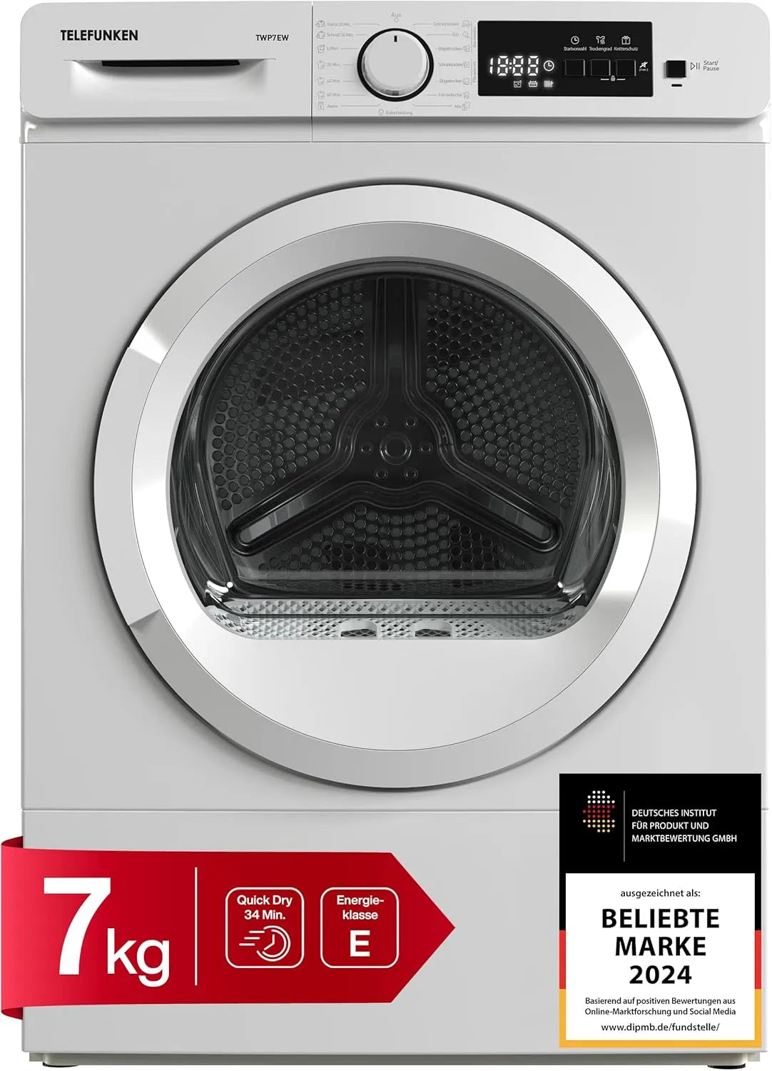 Wäschetrockner, 7 kg, Telefunken TWP7EW, Telefunken TWP7EW Wärmepumpentrockner für 7 kg Wäsche Trockner Frontlader