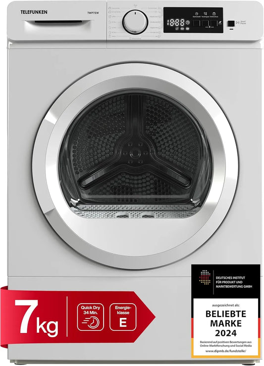 Wäschetrockner, 7 kg, Telefunken TWP7EW, Telefunken TWP7EW Wärmepumpentrockner für 7 kg Wäsche Trockner Frontlader