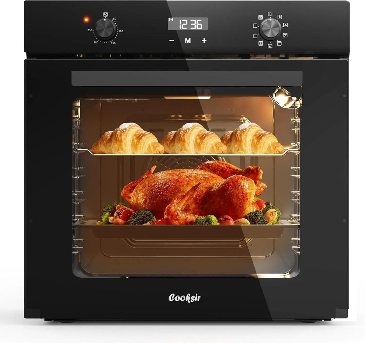 Backofen 2800Watt, 60cm, 60 L, Einbau, 9 Funktionen, 60 Liter Ofen mit Stecker