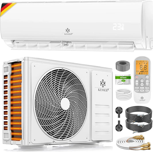 Klimaanlage R32, WLAN, 6 kW Kältemittel Inkl, Kupferleitung 9000 BTU 2, WiFi & App Klimagerät mit Heizfunktion & Kühlmodus Wandklimaanlage